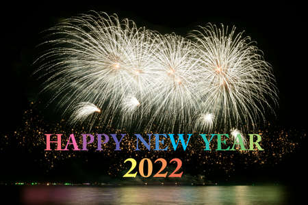 Silver Fireworks with New Year Celebration on Midnight Background.の写真素材