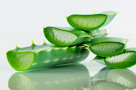 Slice Aloe Vera a very useful herbal medicine for skin care and hair care. Generative AI illustration.の素材