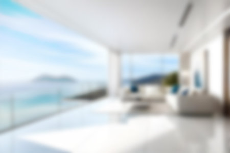 Blur white living room background and wood decoration with warm light.の写真素材