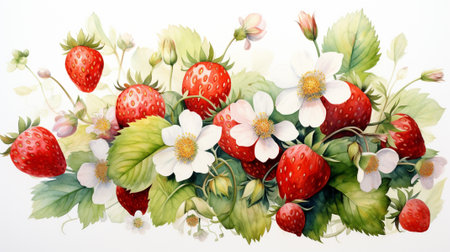 Various watercolor painting of strawberry, white background, isolated. Generative AI.の素材