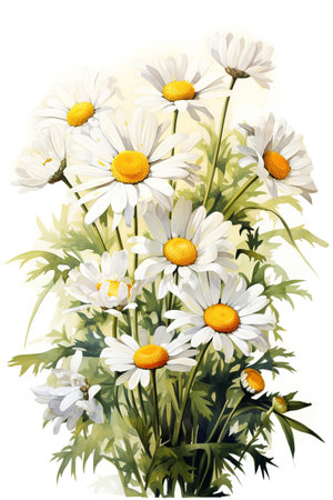 Roman Chamomile in watercolor painting isolated on white background. Generative AI.の素材