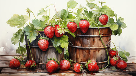 Various watercolor painting of strawberry, white background, isolated. Generative AI.の素材