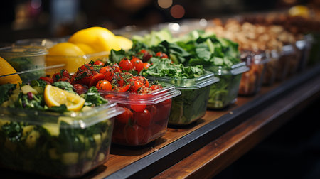 Salad bar buffet from organic farm in plant based concept. Generative AI.の素材