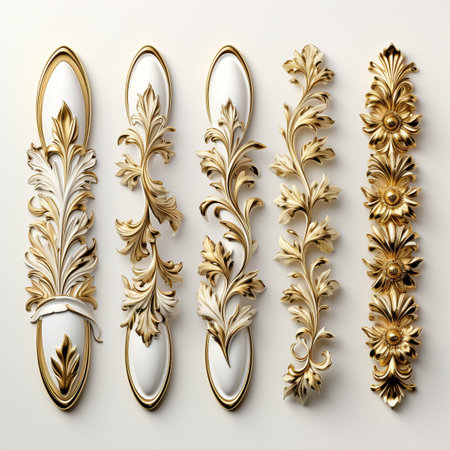 Luxury decorated border pattern set for fram and border in gold tone for prints and web. design. Generative AI.の素材