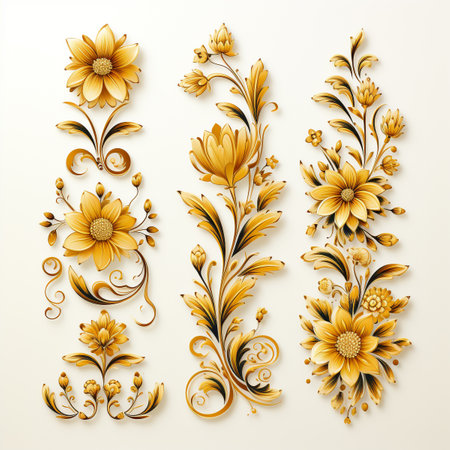 Luxury decorated border pattern set for fram and border in gold tone for prints and web. design. Generative AI.の素材