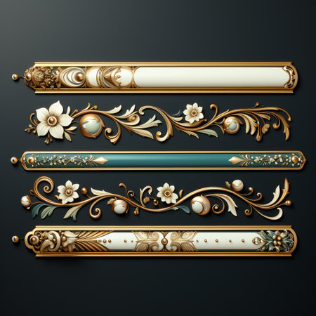 Luxury decorated border pattern set for fram and border in gold tone for prints and web. design. Generative AI.の素材