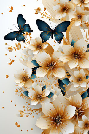 Nature Pattern in luxury style with gold tone. Generative AI.の素材