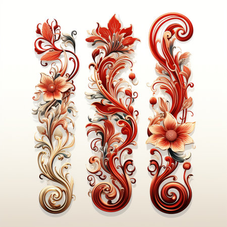 Luxury decorated border pattern set for fram and border in gold tone for prints and web. design. Generative AI.の素材