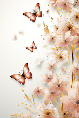 Nature Pattern in luxury style with gold tone. Generative AI.の素材