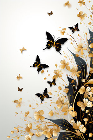 Nature Pattern in luxury style with gold tone. Generative AI.の素材