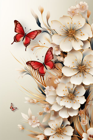 Nature Pattern in luxury style with gold tone. Generative AI.の素材