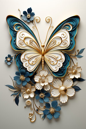 Nature Pattern in luxury style with gold tone. Generative AI.の素材