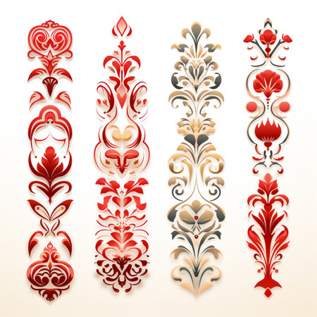 Decorated border pattern set for frame and border in red and gold tone, Generative AI.の素材