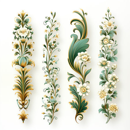 Luxury decorated border pattern set for fram and border in gold tone for prints and web. design. Generative AI.の素材