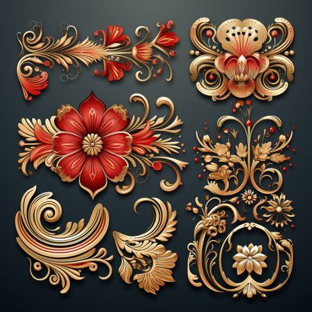 Luxury decorated border pattern set for fram and border in gold tone for prints and web. design. Generative AI.の素材