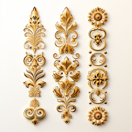 Luxury decorated border pattern set for fram and border in gold tone for prints and web. design. Generative AI.の素材