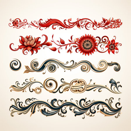 Luxury decorated border pattern set for fram and border in gold tone for prints and web. design. Generative AI.の素材