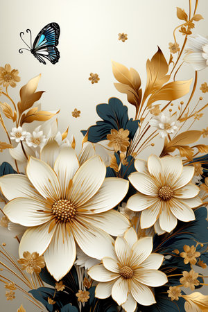 Nature Pattern in luxury style with gold tone. Generative AI.の素材