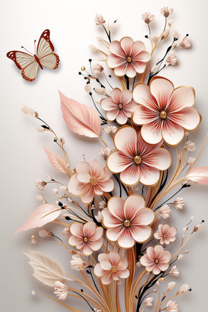 Nature Pattern in luxury style with gold tone. Generative AI.の素材