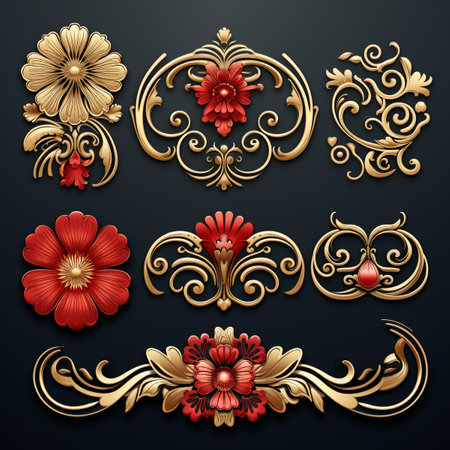 Luxury decorated border pattern set for fram and border in gold tone for prints and web. design. Generative AI.の素材