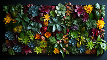 Various kind of plants and flowers for vertical garden, wall garden decoration for indoor design. Generative AI.の素材
