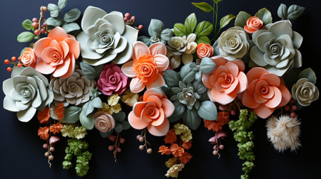 Various kind of plants and flowers for vertical garden, wall garden decoration for indoor design. Generative AI.の素材