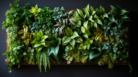 Various kind of plants and flowers for vertical garden, wall garden decoration for indoor design. Generative AI.の素材