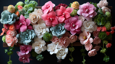 Various kind of plants and flowers for vertical garden, wall garden decoration for indoor design. Generative AI.の素材
