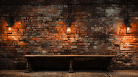 Brick wall with warm light tome for backdrop and product displayed background. Generative AI.の素材