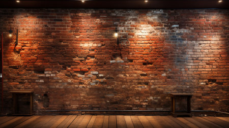 Brick wall with warm light tome for backdrop and product displayed background. Generative AI.の素材