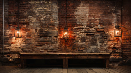 Brick wall with warm light tome for backdrop and product displayed background. Generative AI.の素材