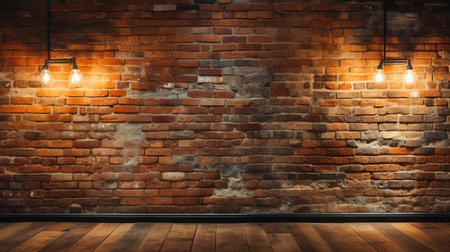 Brick wall with warm light tome for backdrop and product displayed background. Generative AI.の素材