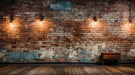 Brick wall with warm light tome for backdrop and product displayed background. Generative AI.の素材