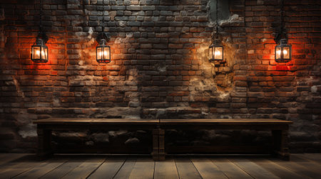 Brick wall with warm light tome for backdrop and product displayed background. Generative AI.の素材