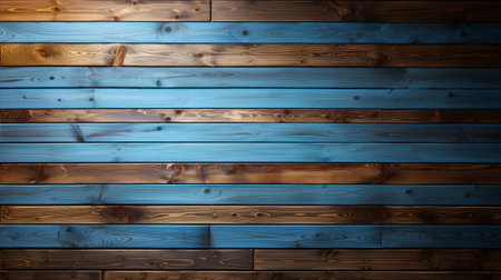 Blue stainned wood panels background for products dispalyed. generative AI.の素材