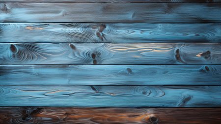 Blue stainned wood panels background for products dispalyed. generative AI.の素材