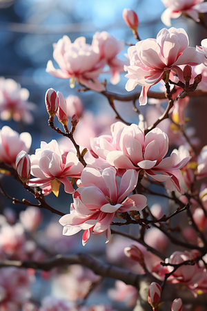 Pink Magnolia (Magnolia liliiflora.) or Tulip tree in botanical garden. Generative AIの素材