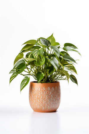 Various Philodendron in terracotta pot isolated on white background.の素材