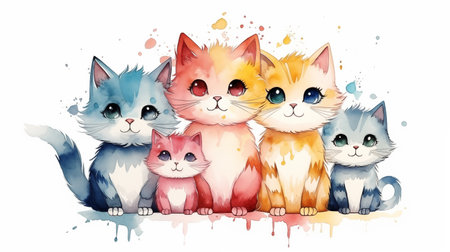 Colorful line cat vector for logos artwork and decorations isolated on white background.の素材