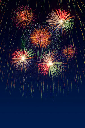 Colorful fireworks celebration and the twilight sky background.の写真素材