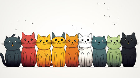 Colorful line cat vector for logos artwork and decorations isolated on white background.の素材