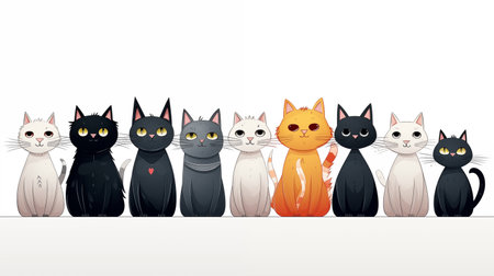 Colorful line cat vector for logos artwork and decorations isolated on white background.の素材