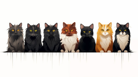 Colorful line cat vector for logos artwork and decorations isolated on white background.の素材