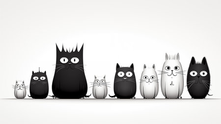 Colorful line cat vector for logos artwork and decorations isolated on white background.の素材