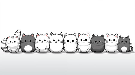 Colorful line cat vector for logos artwork and decorations isolated on white background.の素材