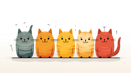 Colorful line cat vector for logos artwork and decorations isolated on white background.の素材