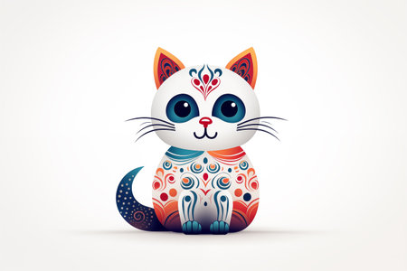Colorful line cat vector for logos artwork and decorations isolated on white background.の素材