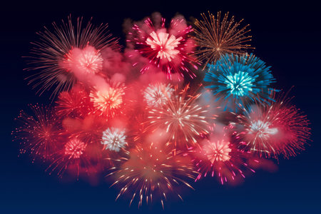 Colorful fireworks celebration and the twilight sky background.の素材