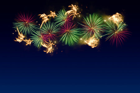 Colorful fireworks celebration and the twilight sky background.の写真素材