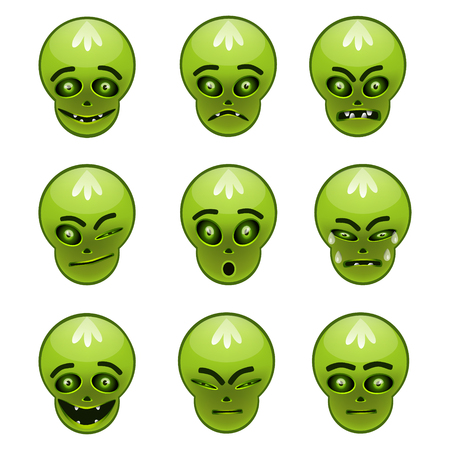 Smiley green monster all on his face changed to match your mood - happy, sad, angry.のイラスト素材